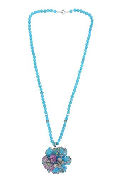 Wendy Yue 18k White Gold; Turquoise; And Champagne Diamond Necklace In Blue