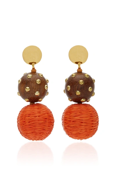 Oscar De La Renta Embroidered Bead Drop Earrings In Orange