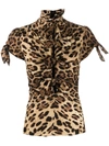 Dolce & Gabbana Tie-detail Leopard-print Blouse In Neutrals