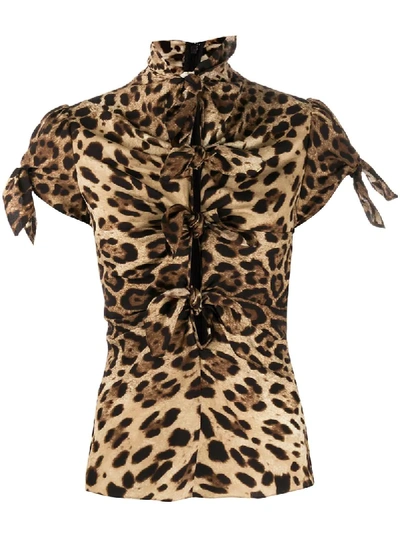 Dolce & Gabbana Tie-detail Leopard-print Blouse In Neutrals