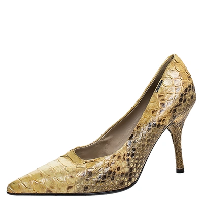 Pre-owned Loriblu Yellow Python Pointed Toe Pumps Size 39