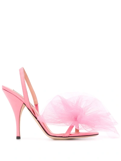 Marco De Vincenzo Satin Sandals With Tulle Bow In Pink
