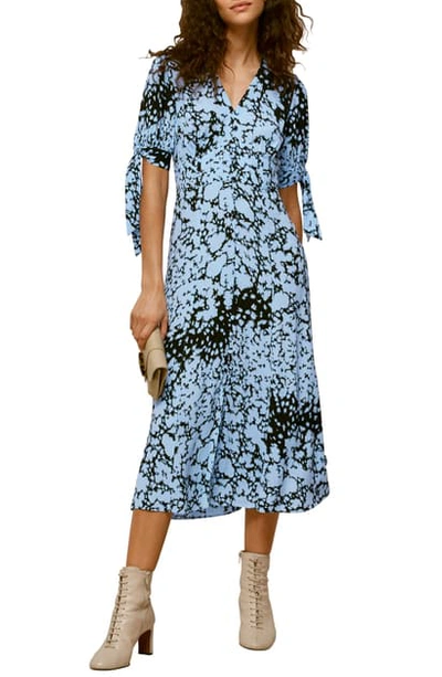 Whistles Neave Brushed Animal Print Midi Dress In Blue/ Multi