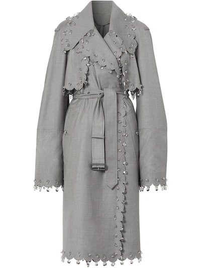 Burberry Crystal Ring-pierced Wool Reconstructed Trench Coat In Grey