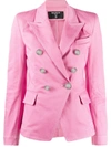 Balmain Double Breasted Cotton Pique Jacket In Rose