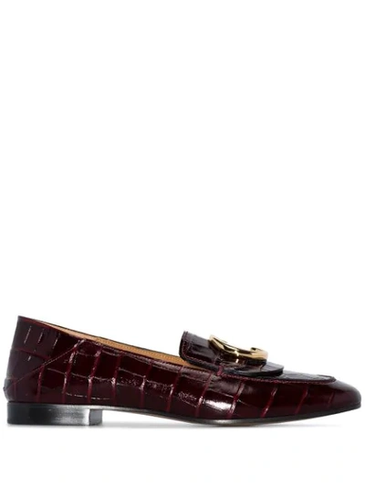 Chloé Purple C Logo Croc Embellished Leather Loafers In Deep Purple