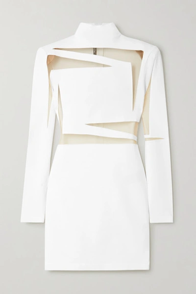 Balmain Sheer Inset Long Sleeve Body-con Minidress In White