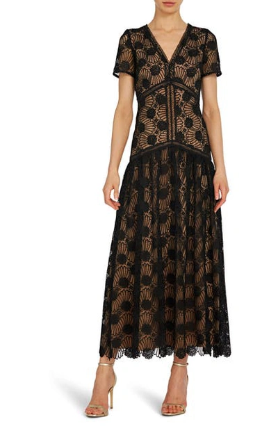 ml Monique Lhuillier Lace V Neck Midi Dress In Black ModeSens