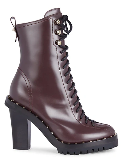 Valentino Garavani Women's Rockstud Lace-up Booties In Deep Rubin