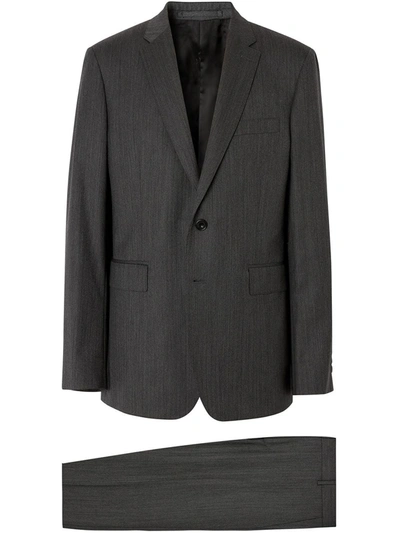 Burberry Slim-fit Three-piece Suit In Mid Grey Pattern