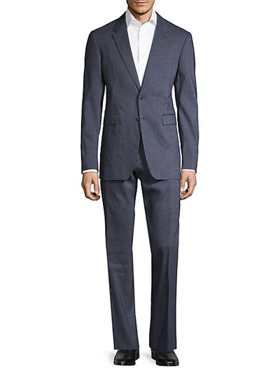 Burberry Mens Classic Fit Check Wool Three-piece Suit In Navy In Slate Blue