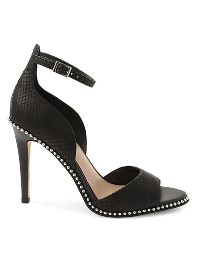 Bcbgeneration Jessika Snake Embossed Ankle Strap Sandal In Black Breach Leather