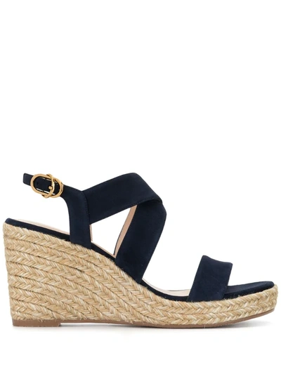 Stuart Weitzman Ellette Suede Espadrille Wedge Sandals In Blue