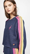 Aviator Nation Neon-striped Fleece Sweatshirt In Heather Navy/neon Stripe