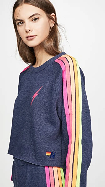 Aviator Nation Neon-striped Fleece Sweatshirt In Navy Neon