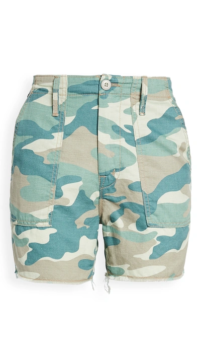 Mother Shaker Chop Camouflage Shorts In Blue Green Camo