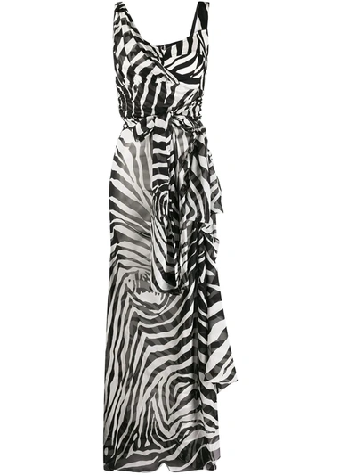 Dolce & Gabbana Wrap-effect Zebra-print Chiffon Maxi Dress In Black