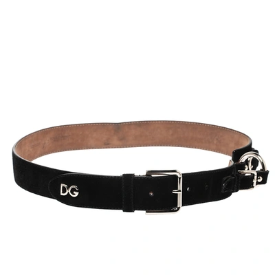 Pre-owned Dolce & Gabbana Black Suede Leather Belt 85cm