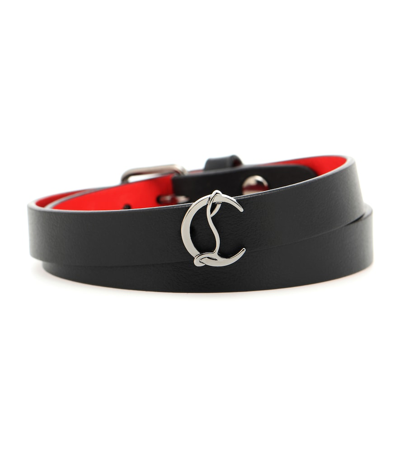 Christian Louboutin Loubilink Leather Wrap Bracelet In Black