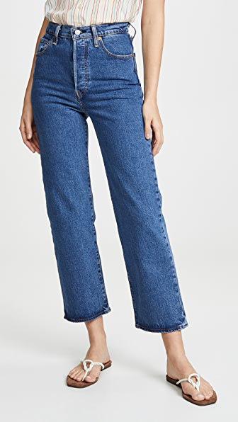 levi's ribcage straight leg ankle grazer jeans in blue