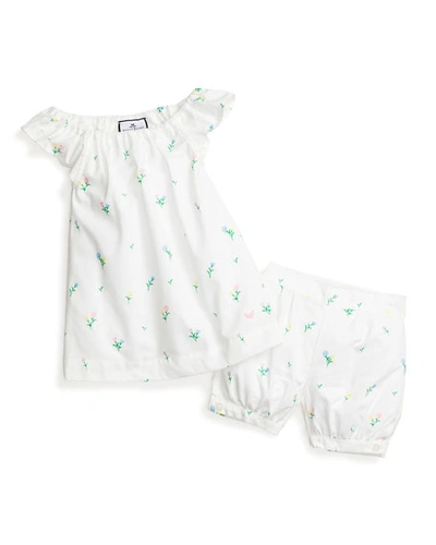 Petite Plume Kids' Isabelle Tulip Two-piece Short Pajamas In White