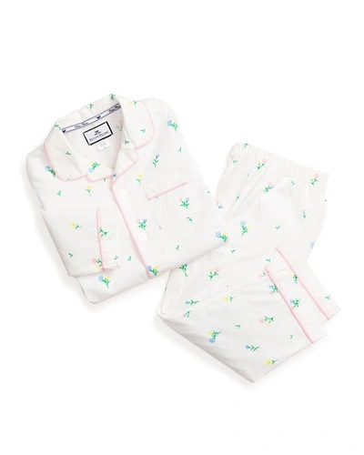 Petite Plume Kid's Tulips Printed Two-piece Pajama Set In White