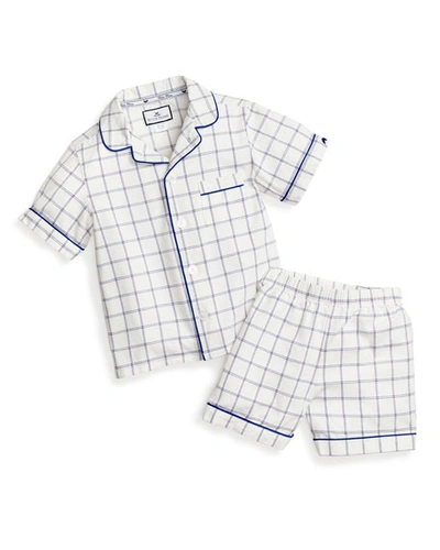 Petite Plume Kid's Classic Tattersall Pajama Set W/ Contrast Piping In Blue Multi