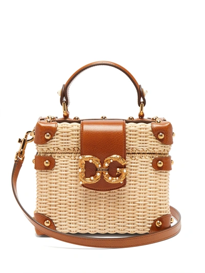 Dolce & Gabbana Wicker Box Dg Top Handle Bag In Beige Multi