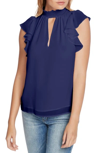 1.state Flutter-sleeve Keyhole Top In Navy Sky