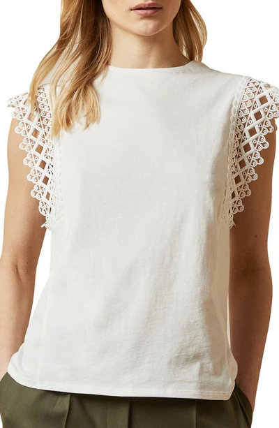 Ted Baker Womens White Lace-sleeve Cotton Top 12 In Ivory