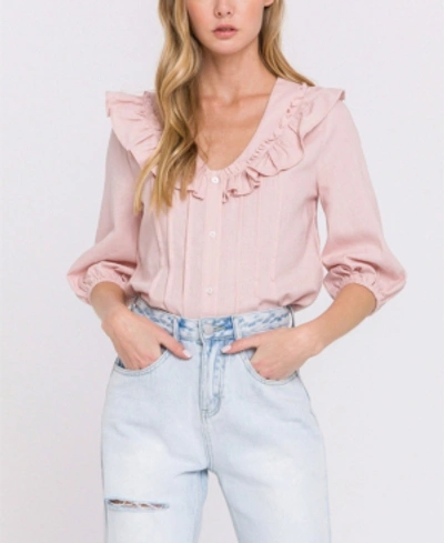 English Factory Linen Ruffle Blouse In Pink