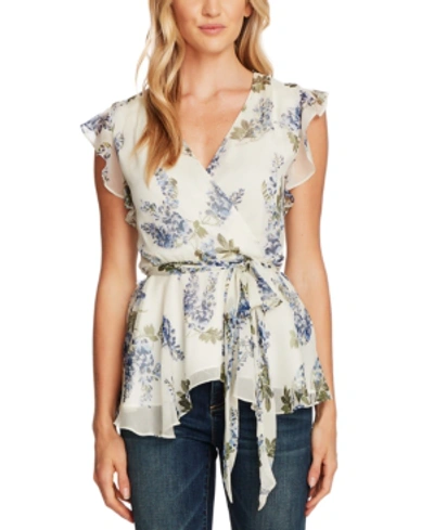 Vince Camuto Vince Camtuo Petite Ruffled Floral-print Top In Fair Ivory