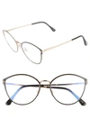 Tom Ford 55mm Blue Light Blocking Round Optical Glasses In Black/ Clear