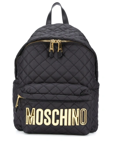 Moschino Quilted Logo Backpack In Black