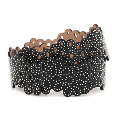 Alaïa Embellished Laser-cut Leather Belt In Black