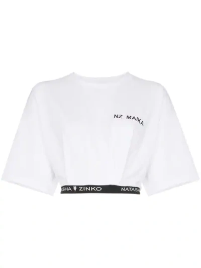 Natasha Zinko Logo-jacquard Cropped Cotton T-shirt In White