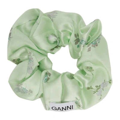 Ganni Floral-print Cotton-poplin Scrunchie In Green