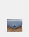 Coach Small Wallet In Colorblock Signature Canvas In Blue In Pewter/tan Bluebell
