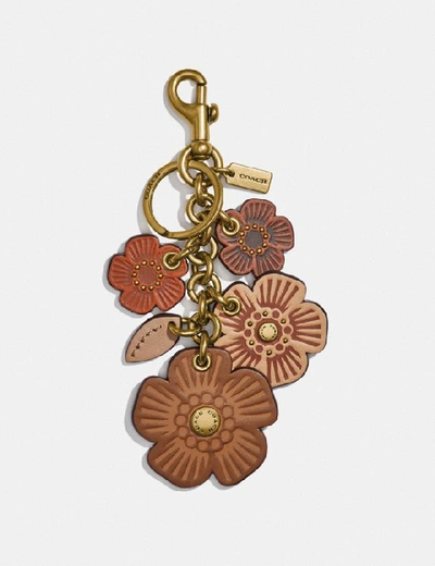 Coach Tea Rose Mix Bag Charm In Brown In Brass/saddle Multi