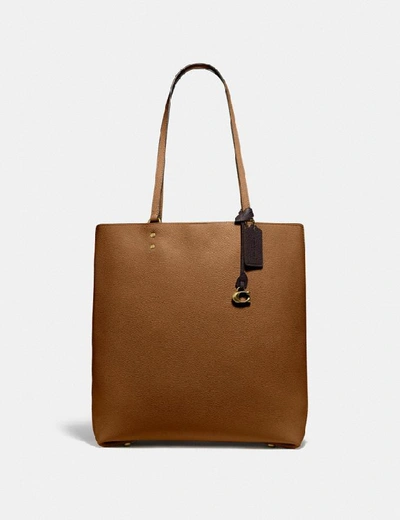 Coach Plaza Tote In Brown In Brass/sienna