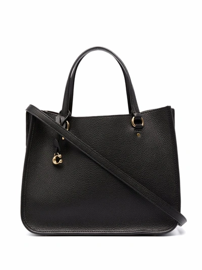 Coach C-logo Leather Tote Bag In Brass/black