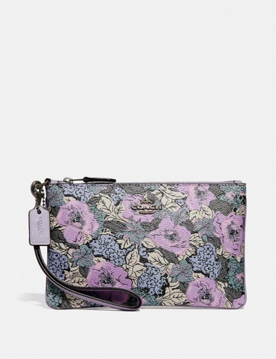 Coach Small Wristlet With Heritage Floral Print - Women's In Pewter/soft Lilac Multi