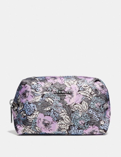 Coach Small Boxy Cosmetic Case With Heritage Floral Print - Women's In Pewter/soft Lilac Multi
