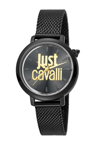 Just Cavalli Logo Black Stainless Steel Mesh Bracelet Watch