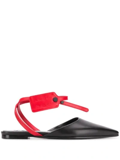 Off-white Leather Zip Tie Ballet Flats In Black Leather