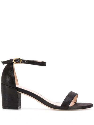 Stuart Weitzman Women's Ankle Strap Block-heel Sandals In Black Dress Nappa