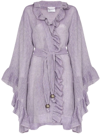 Lisa Marie Fernandez Anita Belted Ruffled Organic Linen-blend Gauze Robe In Lavender
