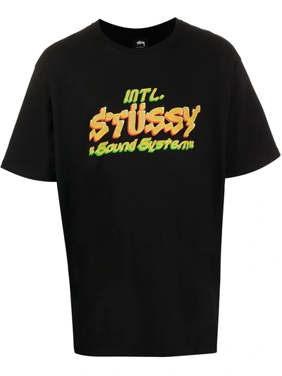 Stussy Logo-print Cotton-jersey T-shirt In Black