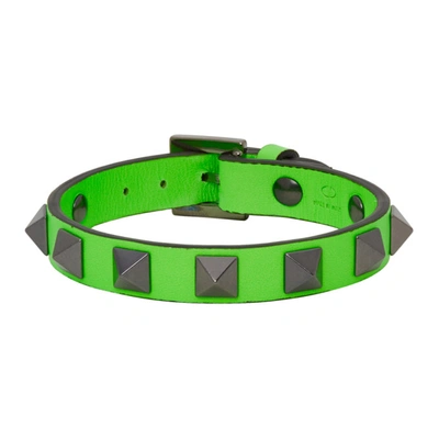 Valentino Garavani Rockstud Leather And Ruthenium Bracelet In 23h Verdefl