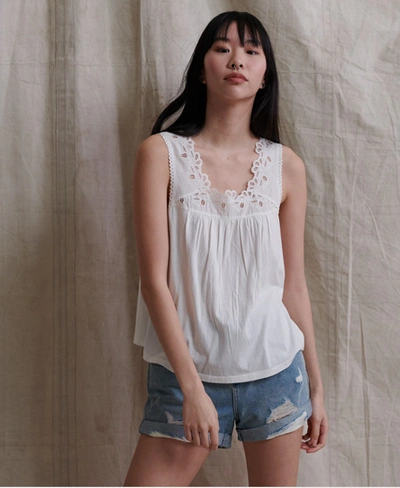 Superdry Woven Trim Vest Top In White